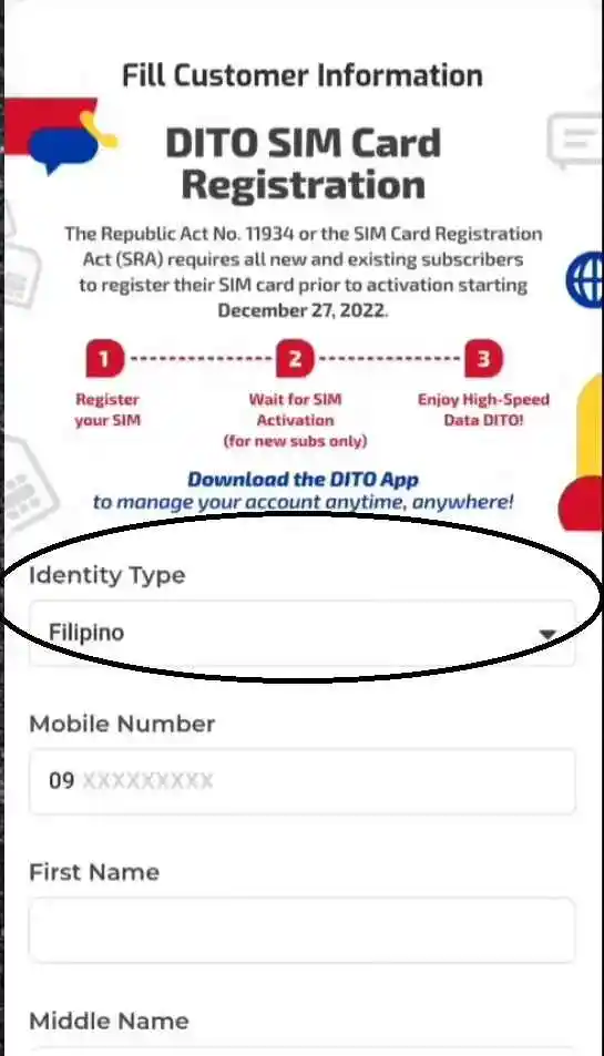 Select Your Identity Type like “Filipino” Etc